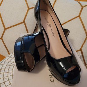 Black Patent Leather Peep Top Heels